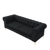 87" Black Faux Leather and Gold Chesterfield Sofa